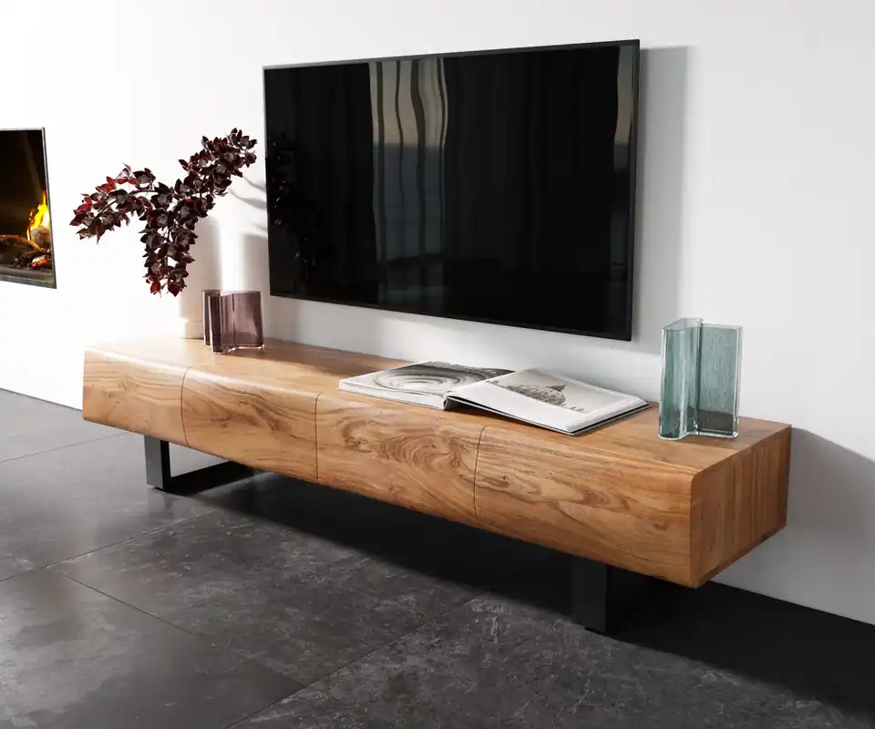 Lowboard New Live-Edge Live-Edge 175 cm Akazie Natur 4 Türen Kufe Metall Schwarz Kracherpreis