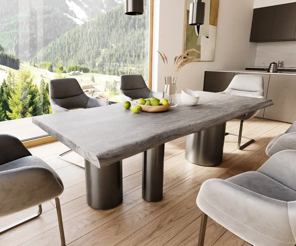 Esstisch Edge 220x100 XL Akazie Platin Troa Edelstahl Graphit Live- Sichere Zahlung