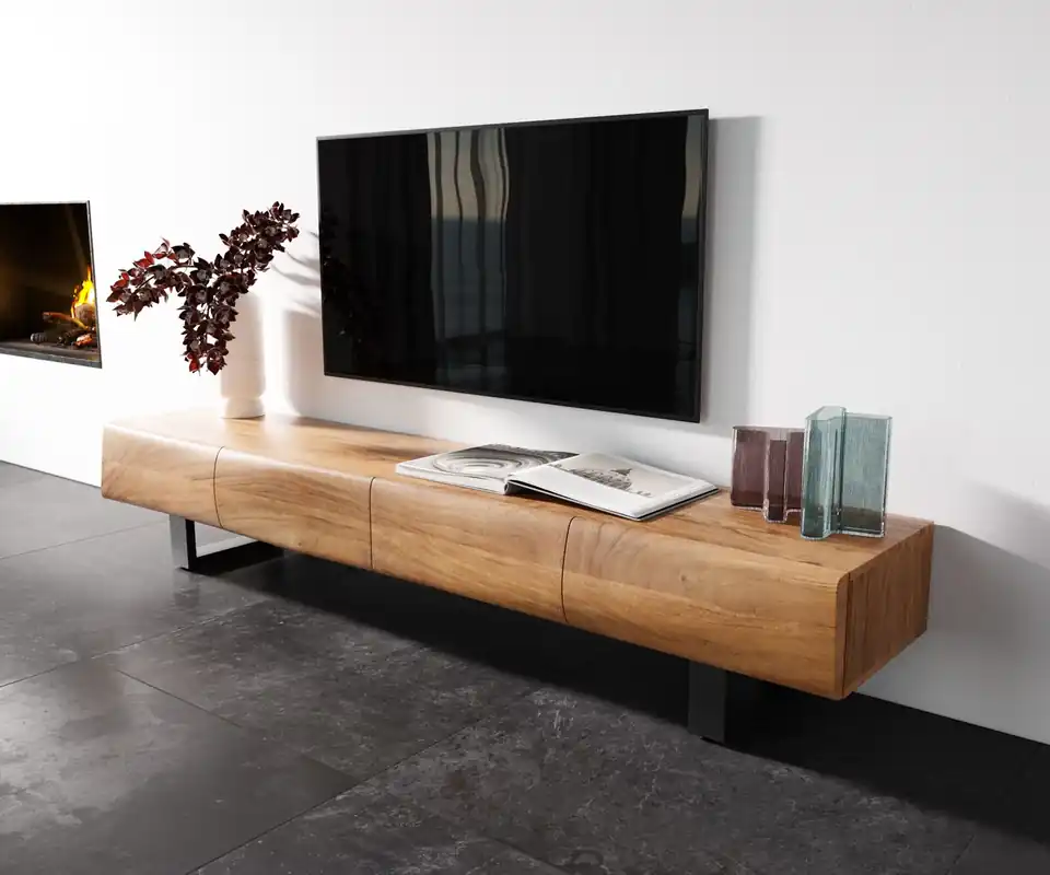 Angebot Lowboard New Live-Edge Live-Edge 200 cm Akazie Natur 4 Türen Kufe Metall Schwarz