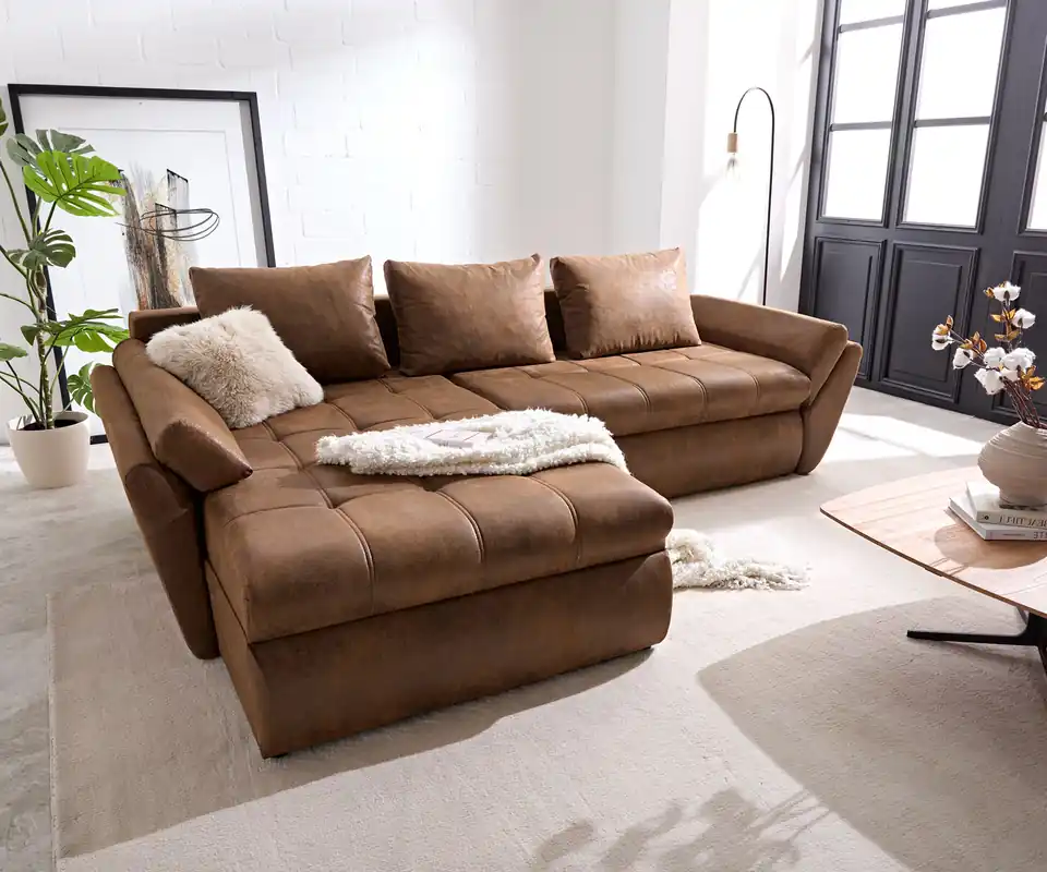 Versand Am Gleichen Tag Ecksofa Loana 275x185 cm Braun mit Schlaffunktion