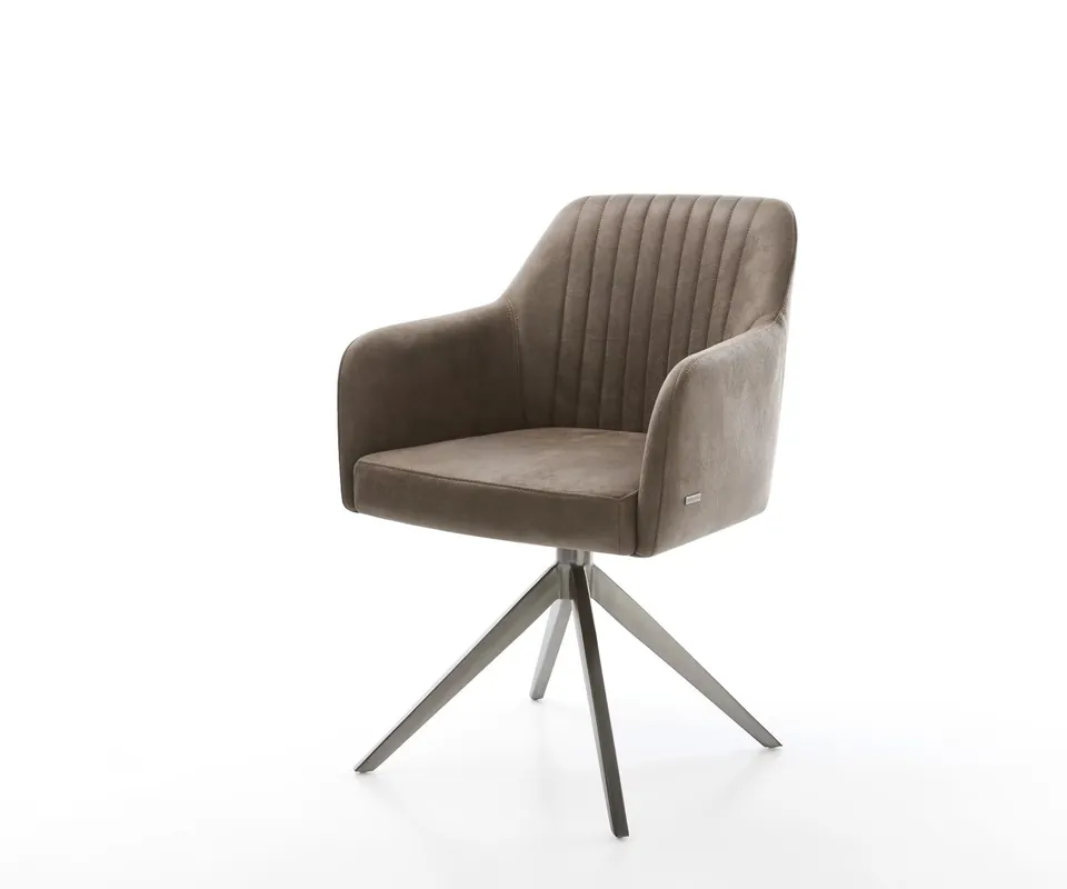 Preisreduziert Drehstuhl Greg-Fex Mikrofaser Taupe Vintage Kreuzgestell breit Graphit 360° drehbar Wippfunktion Taschenfederkern