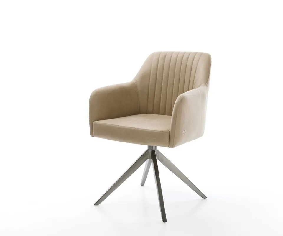 Schnäppchen Drehstuhl Greg-Fex Mikrofaser Beige Vintage Kreuzgestell breit Graphit 360° drehbar Wippfunktion Taschenfederkern