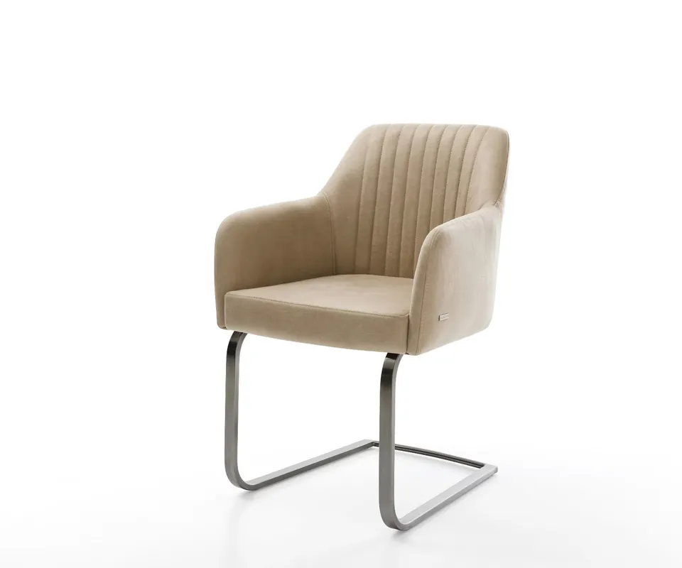 Echt Freischwinger Greg-Fex Mikrofaser Beige Vintage Freischwinger flach Graphit Taschenfederkern