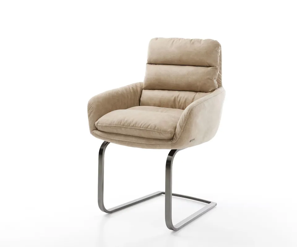 Freischwinger Abelia-Flex mit Armlehnen Mikrofaser Beige Vintage Freischwinger flach Graphit Preis Gesenkt