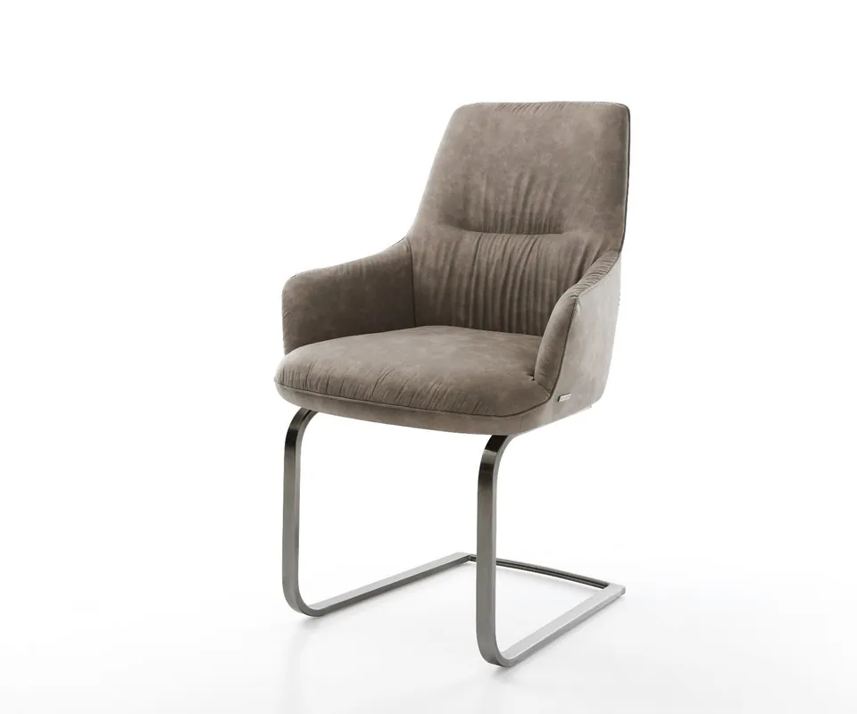 Freischwinger Zelia-Flex mit Armlehnen Mikrofaser Taupe Vintage Freischwinger flach Graphit Taschenfederkern Saisonangebot
