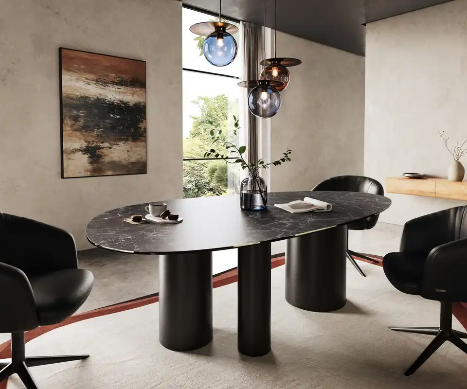 Esstisch Edge Oval 220x120 Keramik Laminam® Nero Greco Anthrazit Troa Metall Schwarz Bestseller