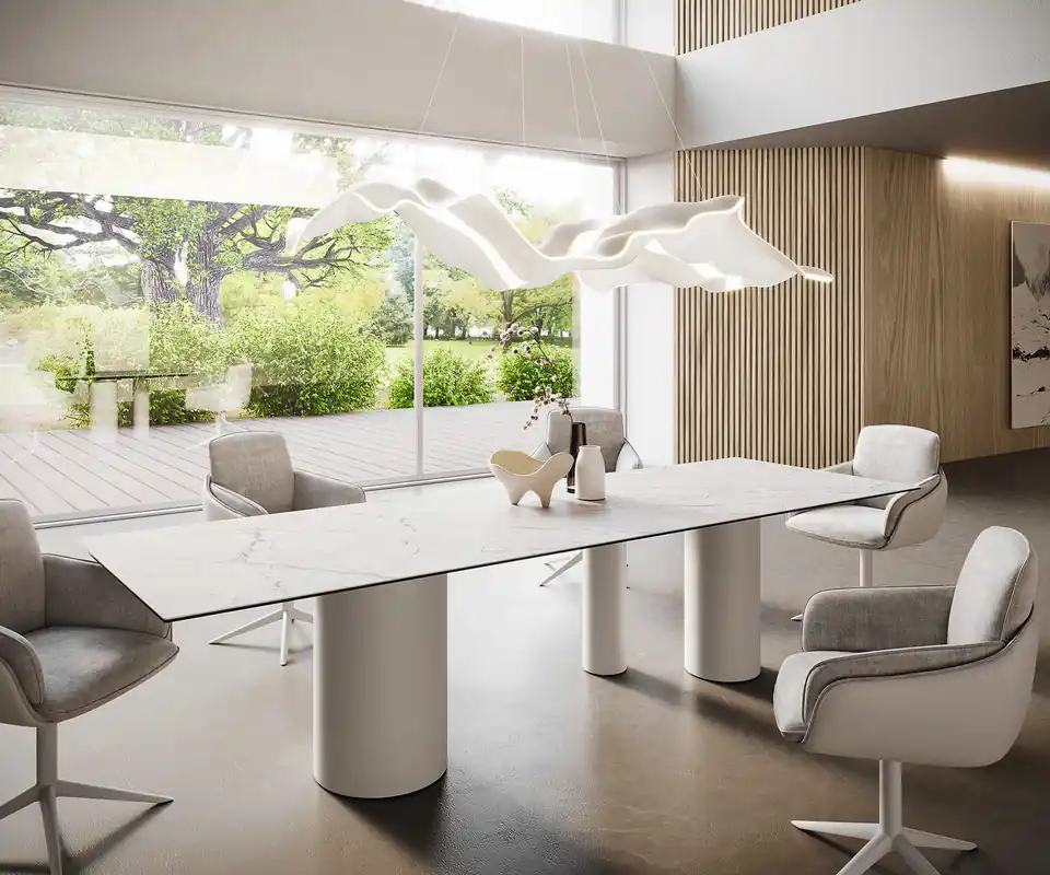 Garantierte Lieferung Esstisch Edge 300x100 Keramik Laminam®Statuarietto Weiß Troa Metall Weiß
