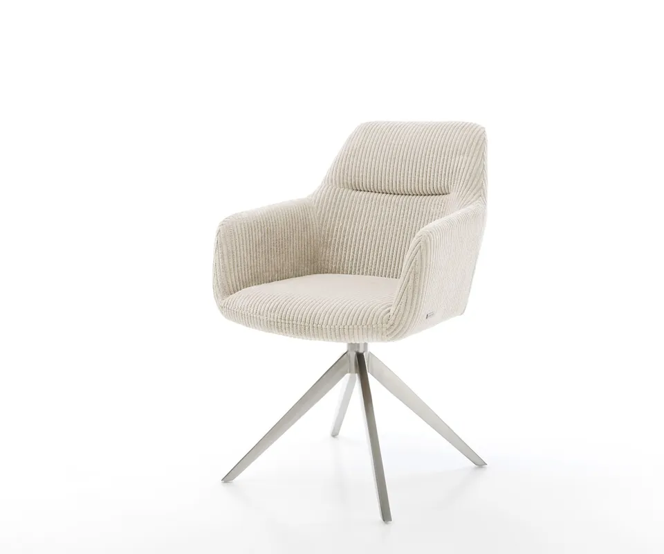 Bestpreis Drehstuhl Pejo-Flex Cord Beige Kreuzgestell breit Edelstahl 360° drehbar Wippfunktion Taschenfederkern