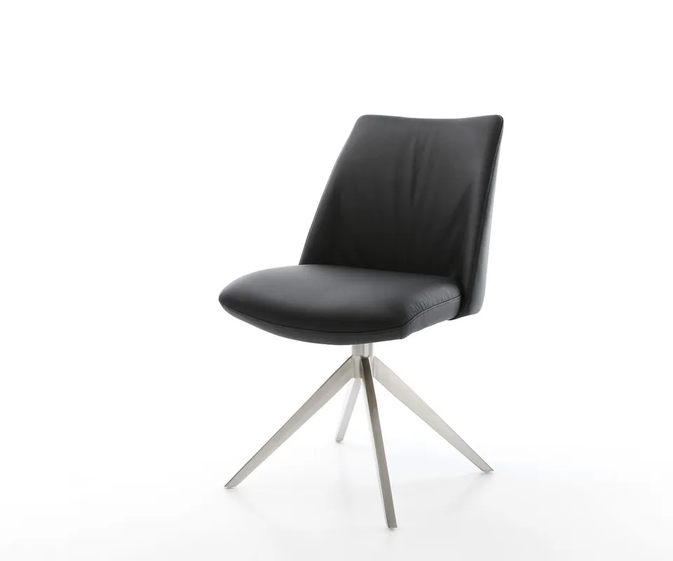 Sale Drehstuhl Elso-Flex Echt-Leder Schwarz Kreuzgestell breit Edelstahl 360° drehbar Wippfunktion Taschenfederkern