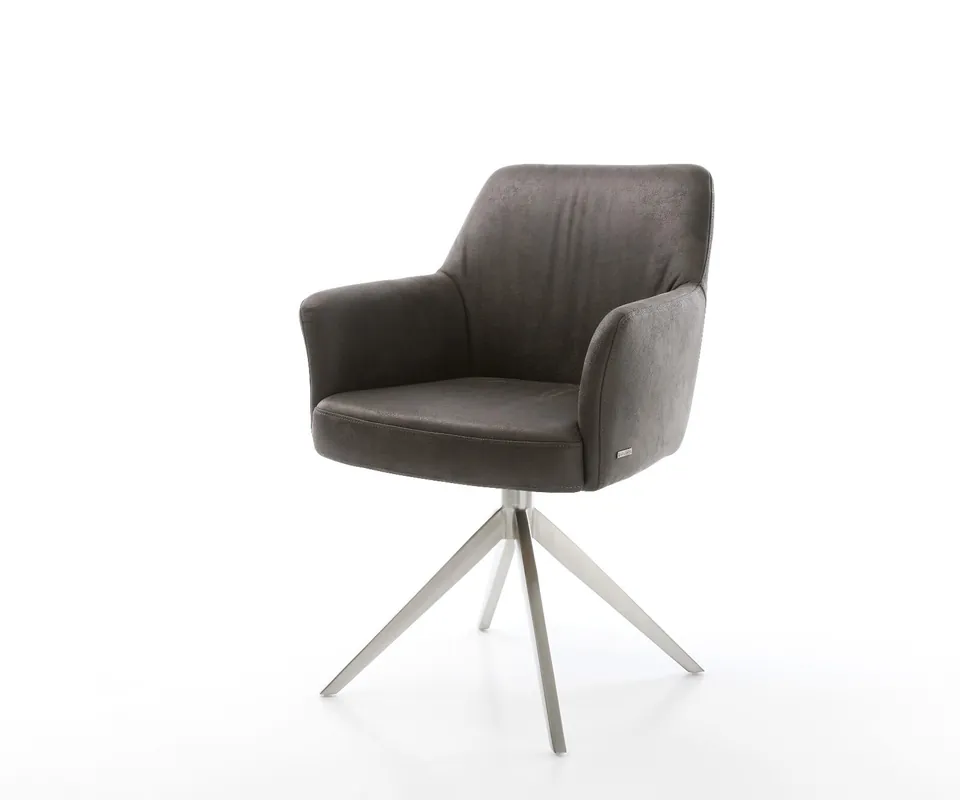 Drehstuhl Xana-Flex mit Armlehnen Mikrofaser Anthrazit Vintage Kreuzgestell breit Edelstahl 360° drehbar Wippfunktion Taschenfederkern Saisonangebot
