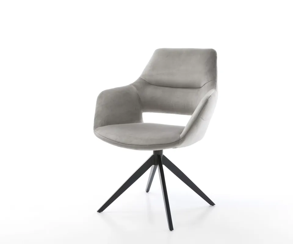 Drehstuhl Yago-Flex mit Armlehnen Samt Grau Kreuzgestell breit Schwarz 360° drehbar Wippfunktion Taschenfederkern Garantierte Lieferung