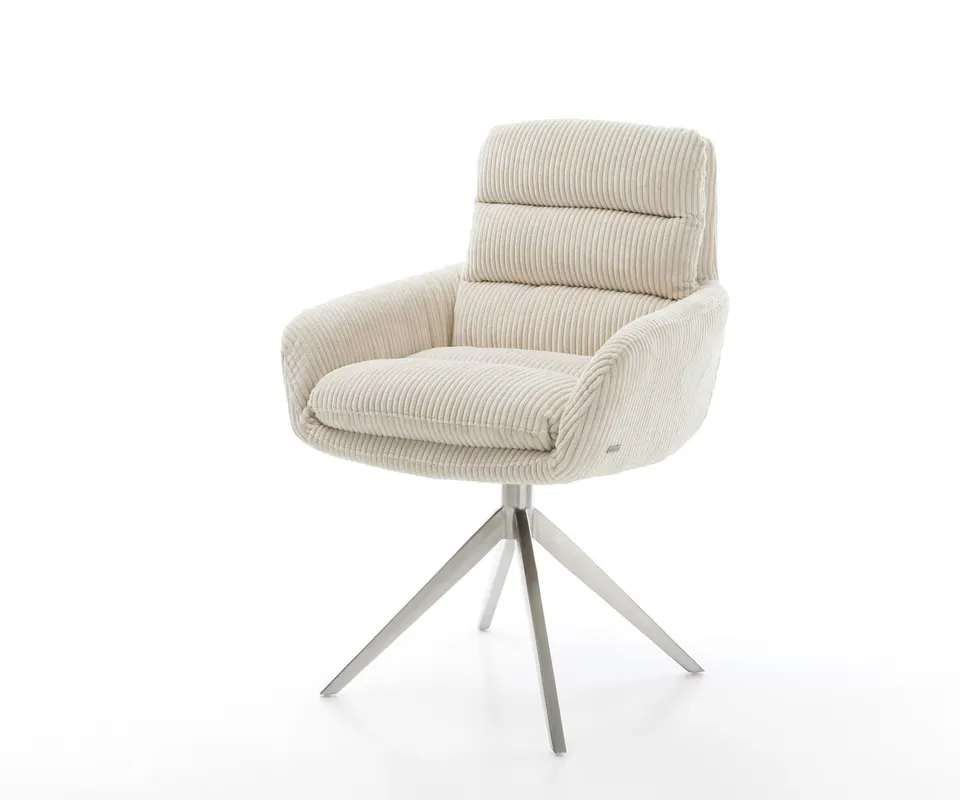 Drehstuhl Abelia-Flex mit Armlehnen Cord Beige Kreuzgestell breit Edelstahl 360° drehbar Wippfunktion Preis Gesenkt