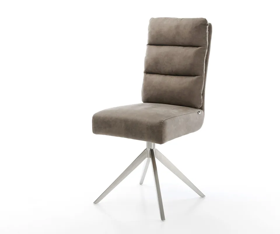 Drehstuhl Pela-Flex Mikrofaser Taupe Vintage Kreuzgestell breit Edelstahl 360° drehbar Wippfunktion Taschenfederkern Top-Seller