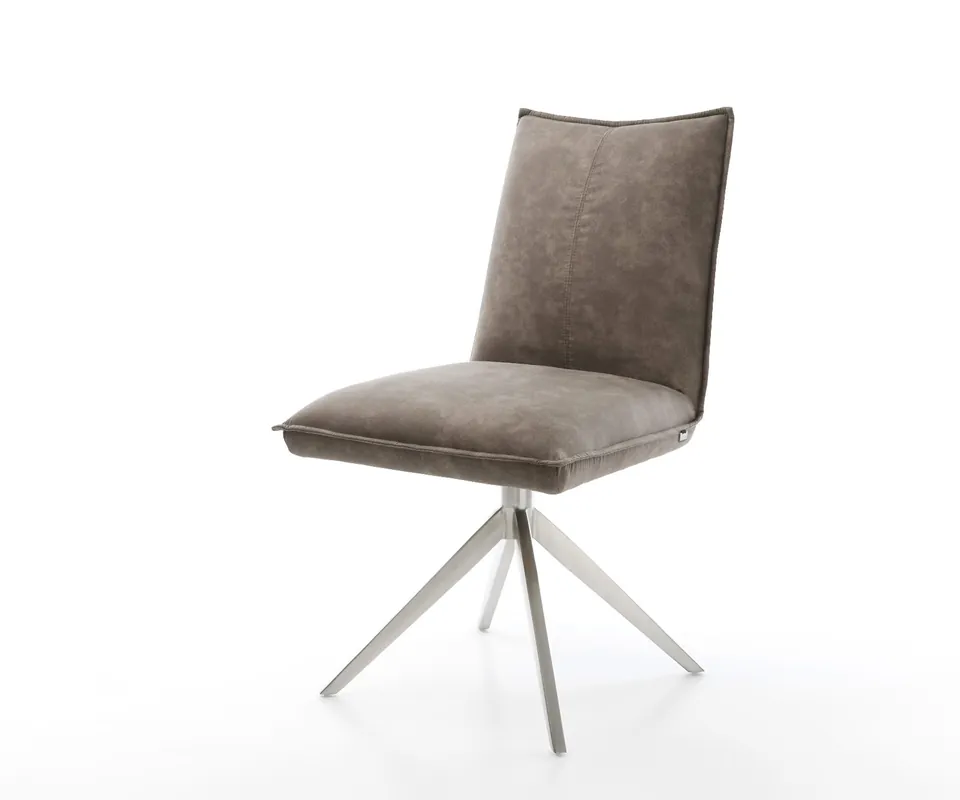 Direkt Vom Hersteller Drehstuhl Lelio-Flex Mikrofaser Taupe Vintage Kreuzgestell breit Edelstahl 360° drehbar Wippfunktion Taschenfederkern