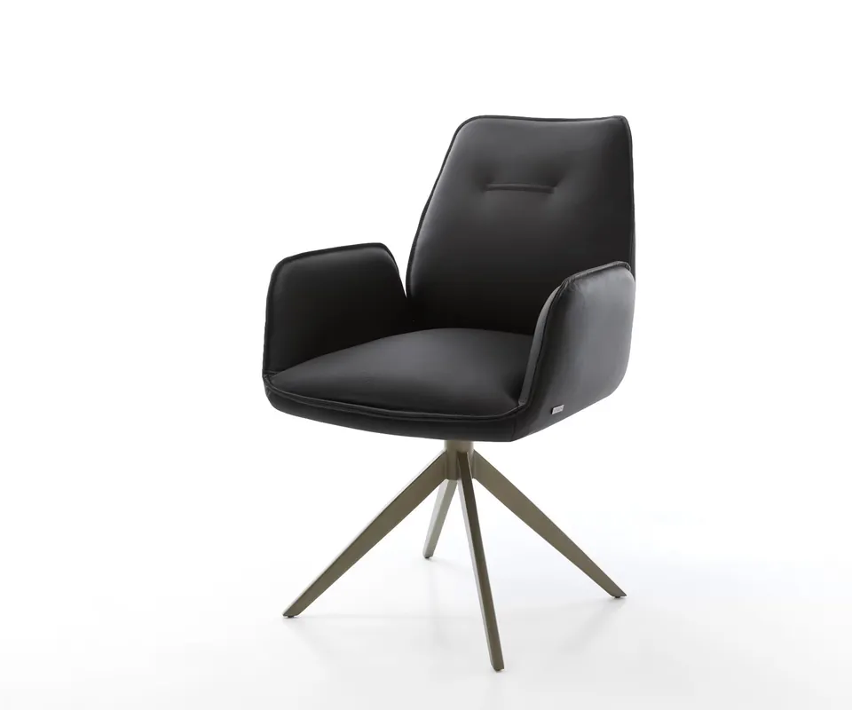 Drehstuhl Zoa-Flex Echt-Leder Schwarz Kreuzgestell breit Effektfinish Titan 360° drehbar Wippfunktion Taschenfederkern Schnäppchen
