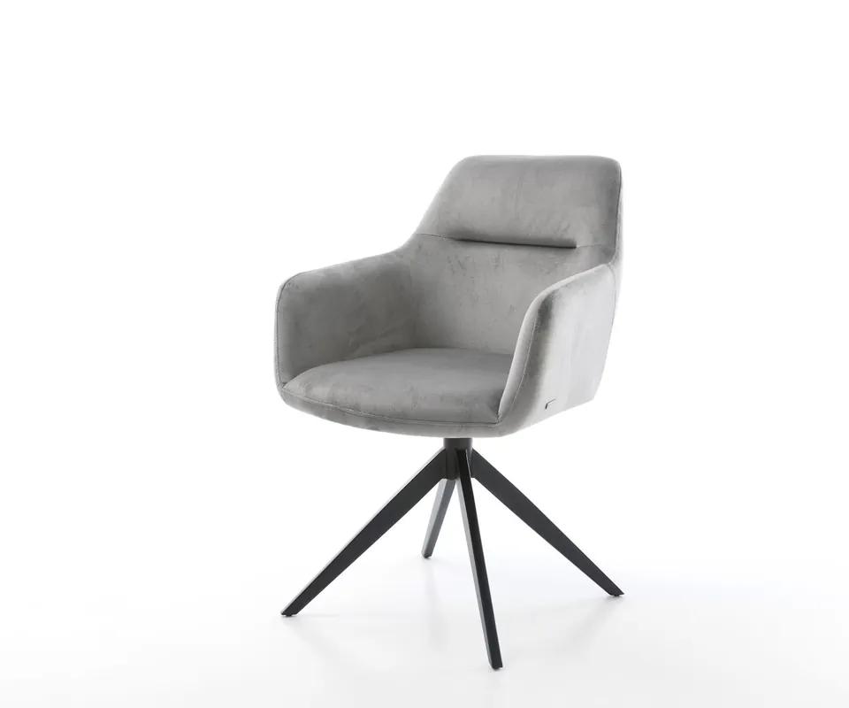 Drehstuhl Pejo-Flex Samt Grau Kreuzgestell breit Schwarz 360° drehbar Wippfunktion Taschenfederkern Zertifiziert