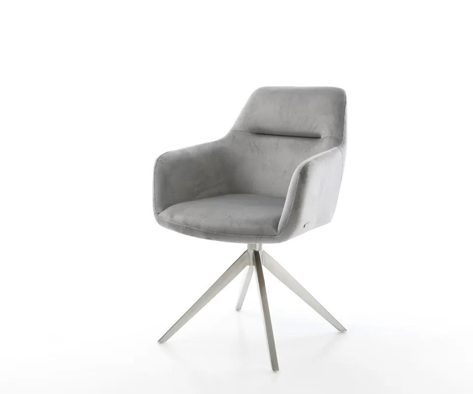Drehstuhl Pejo-Flex Samt Grau Kreuzgestell breit Edelstahl 360° drehbar Wippfunktion Taschenfederkern Top-Preis