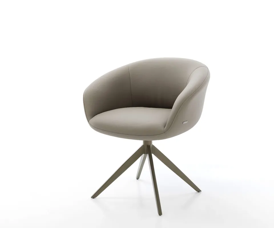 Drehstuhl Vinka-Flex mit Armlehnen Echt-Leder Schlamm Kreuzgestell breit Effektfinish Titan 360° drehbar Wippfunktion Taschenfederkern Top-Preis