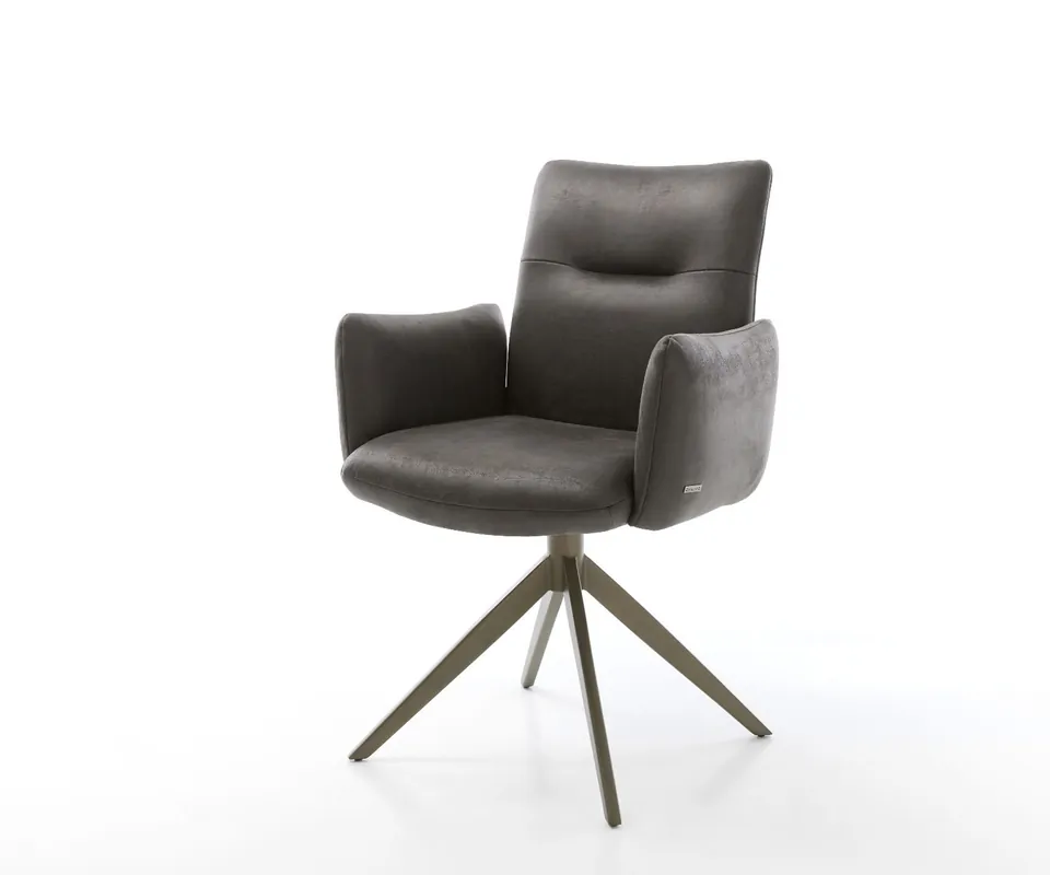 Drehstuhl Jova-Flex mit Armlehnen Mikrofaser Anthrazit Vintage Kreuzgestell breit Effektfinish Titan 360° drehbar Wippfunktion Taschenfederkern Preis Gesenkt