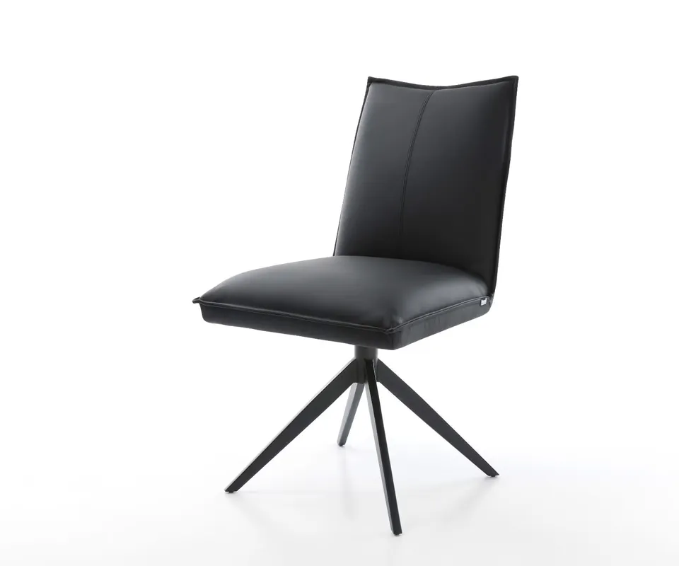 Drehstuhl Lelio-Flex Echt-Leder Schwarz Kreuzgestell breit Schwarz 360° drehbar Wippfunktion Taschenfederkern Finale Aktion