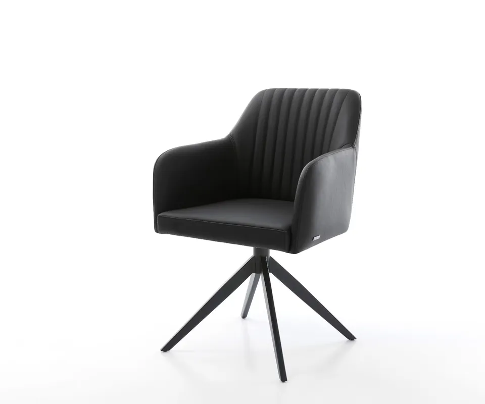 Drehstuhl Greg-Flex Echt-Leder Schwarz Kreuzgestell breit Schwarz 360° drehbar Wippfunktion Taschenfederkern Online Kaufen