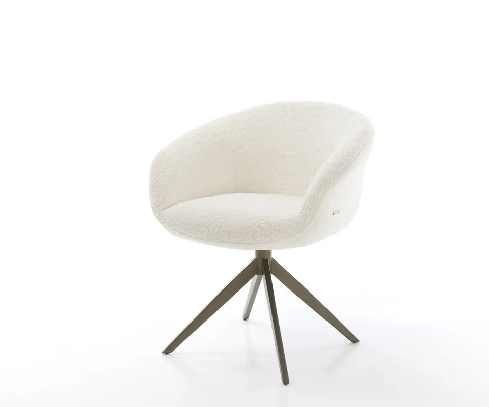 Drehstuhl Vinka-Flex mit Armlehnen Bouclé Weiß Kreuzgestell breit Effektfinish Titan 360° drehbar Wippfunktion Taschenfederkern Saisonangebot