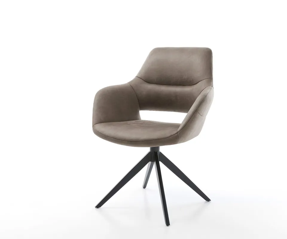 Top-Preis Drehstuhl Yago-Flex mit Armlehnen Mikrofaser Taupe Vintage Kreuzgestell breit Schwarz 360° drehbar Wippfunktion Taschenfederkern