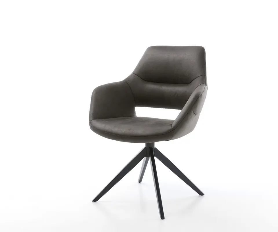Drehstuhl Yago-Flex mit Armlehnen Mikrofaser Anthrazit Vintage Kreuzgestell breit schwarz 360° drehbar Wippfunktion Taschenfederkern Aktuell