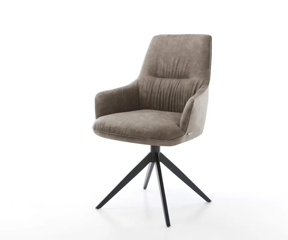 Drehstuhl Zelia-Flex mit Armlehnen Mikrofaser Taupe Vintage Kreuzgestell breit Schwarz 360° drehbar Wippfunktion Taschenfederkern Billig