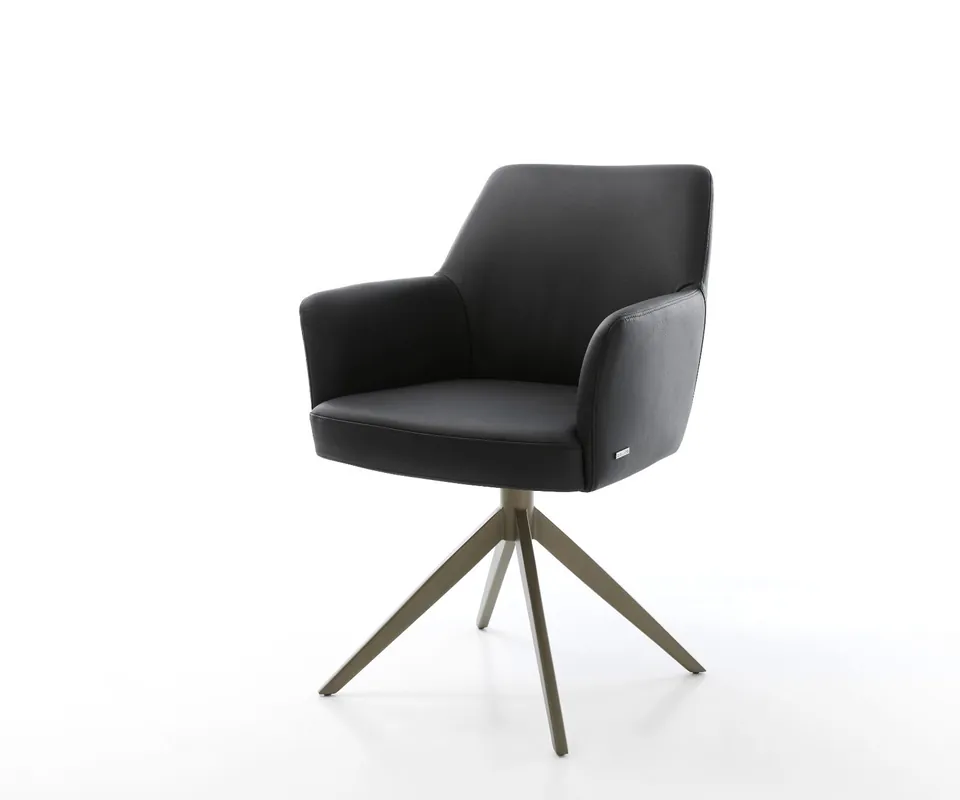 Drehstuhl Xana-Flex mit Armlehnen Echt-Leder Schwarz Kreuzgestell breit Effektfinish Titan 360° drehbar Wippfunktion Taschenfederkern Expressversand