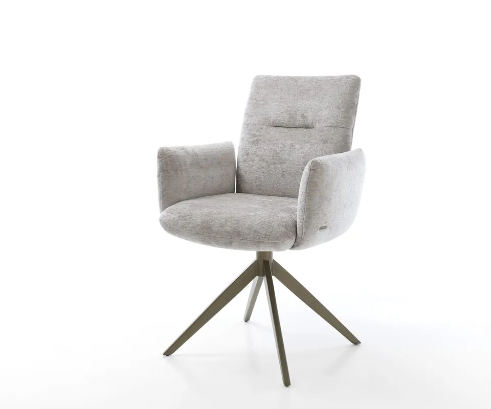 Preis Gesenkt Drehstuhl Jova-Flex mit Armlehnen Chenille Silbergrau Kreuzgestell breit Effektfinish Titan 360° drehbar Wippfunktion Taschenfederkern