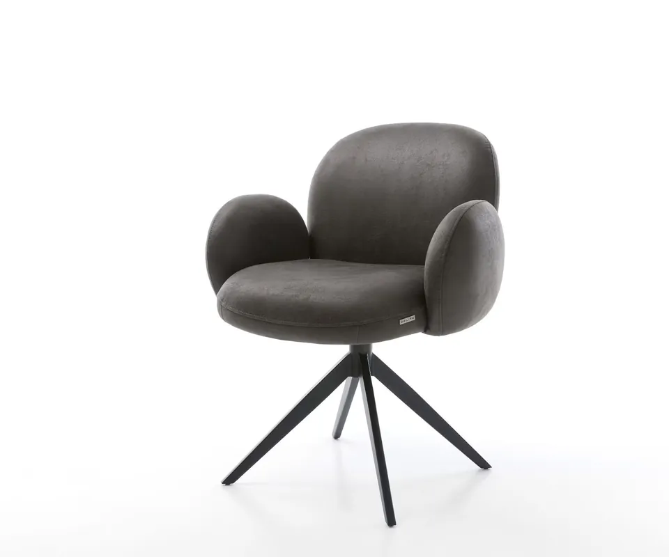 Drehstuhl Nube-Flex mit Armlehnen Mikrofaser Anthrazit Vintage Kreuzgestell breit Schwarz 360° drehbar Wippfunktion Taschenfederkern Sichere Zahlung
