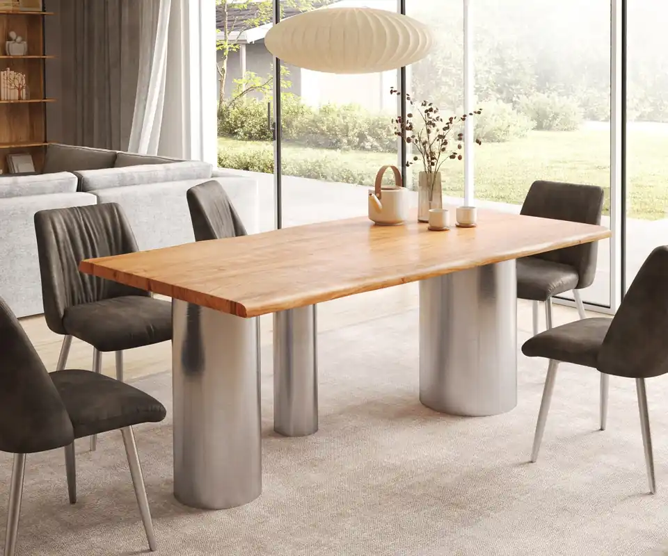 Esstisch Edge 200x100 Akazie Natur Troa Edelstahl gebürstet Live- Sale