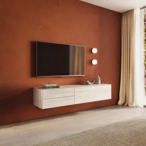 Beliebt Lowboard Cuor 180 cm Keramik Laminam® Travertino Bianco Creme-Weiß 1 Klappe 2 Schubfächer Schwebend