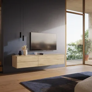 Begrenztes Angebot Lowboard Cuor 180 cm Keramik Laminam® Sabbia Eichefarbig 1 Klappe 2 Schubfächer Schwebend