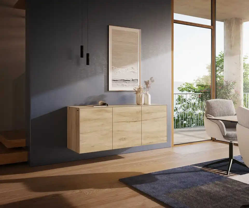 Sideboard Cuor 150 cm Keramik Laminam® Sabbia Eichefarbig 3 Türen Schwebend Top-Seller