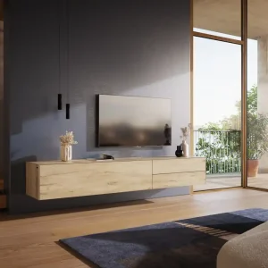 Bestseller Lowboard Cuor 220 cm Keramik Laminam® Sabbia Eichefarbig 1 Klappe 2 Schubfächer Schwebend