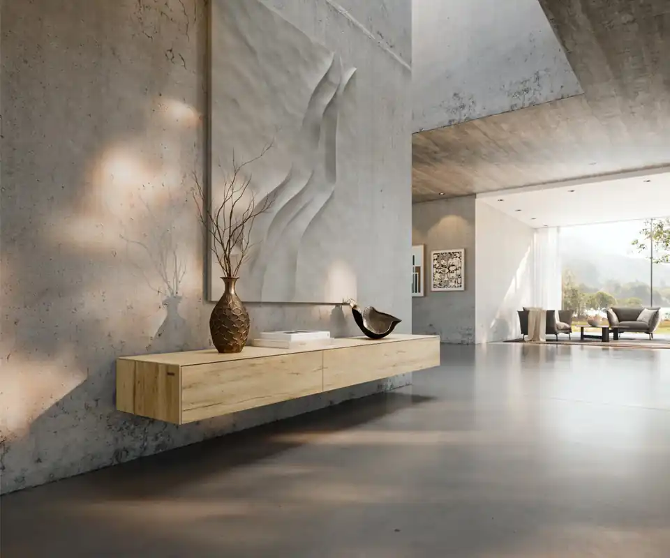 Lowboard Cuor 200 cm Keramik Laminam® Sabbia Eichefarbig 1 Klappe 1 Schubfach Schwebend Nur Heute