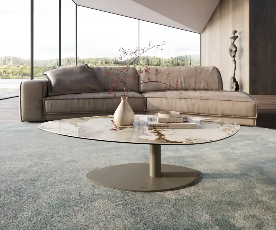 Nur Heute Couchtisch Edge Organisch 140x76 cm Keramik Minas Melange Vibany Metall Effektfinish Titan