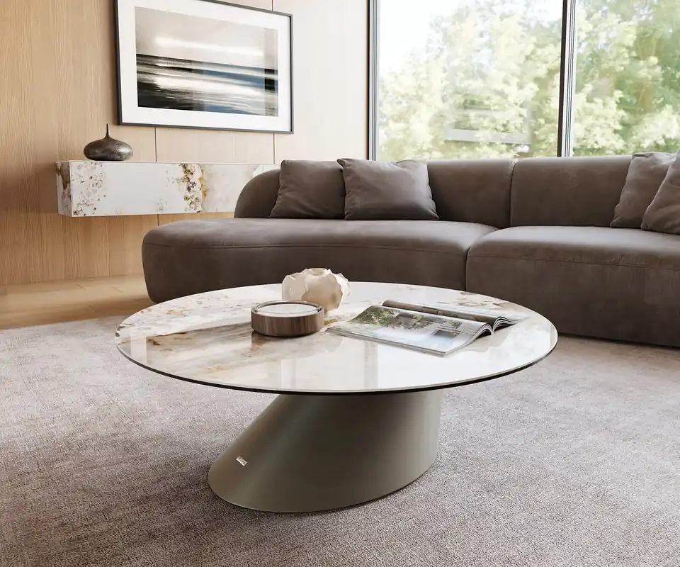 Couchtisch Edge Rund 100x100 cm Keramik Minas Melange Conis Metall Effektfinish Titan Bestseller