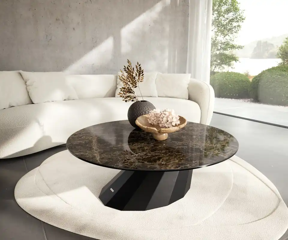 Couchtisch Edge Rund 100x100 cm Keramik Emperador Extra Lucidato Dunkelbraun Parabi Metall Schwarz Super-Preis