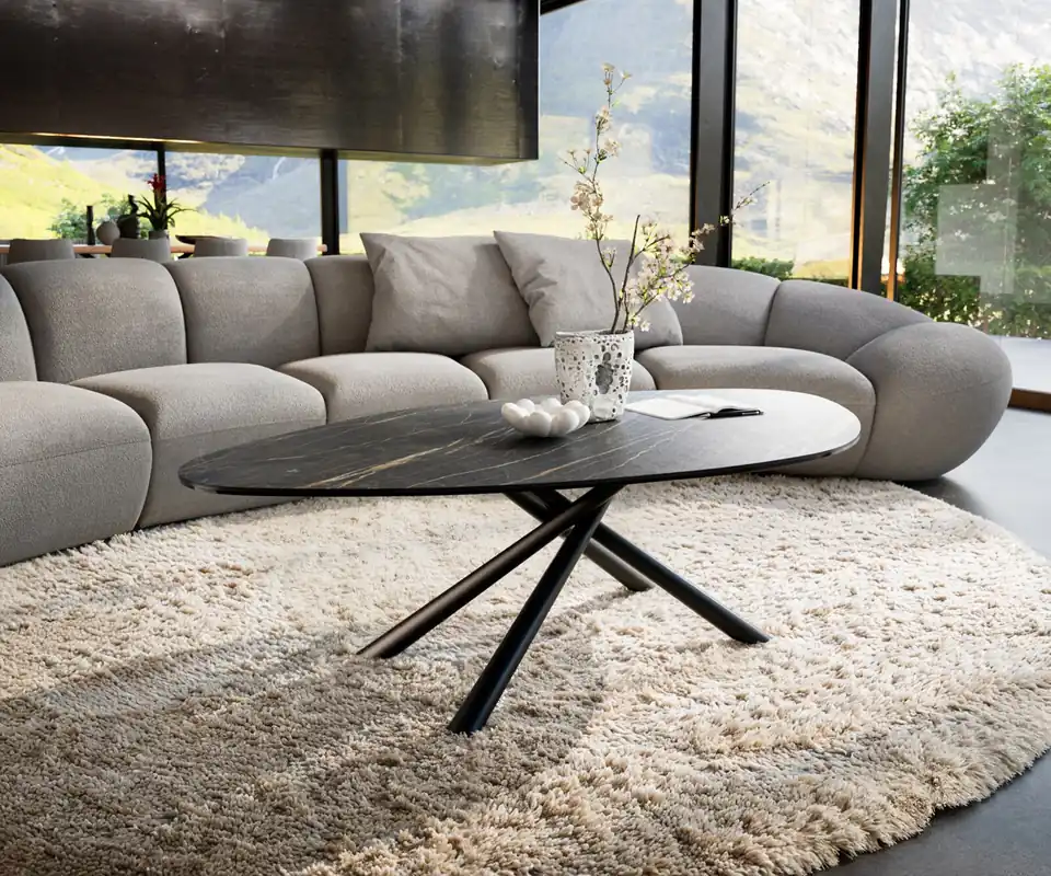 Direkt Vom Hersteller Couchtisch Edge Organisch 140x76 cm Keramik Laminam® Noir Desir Braun Sarity Metall Schwarz