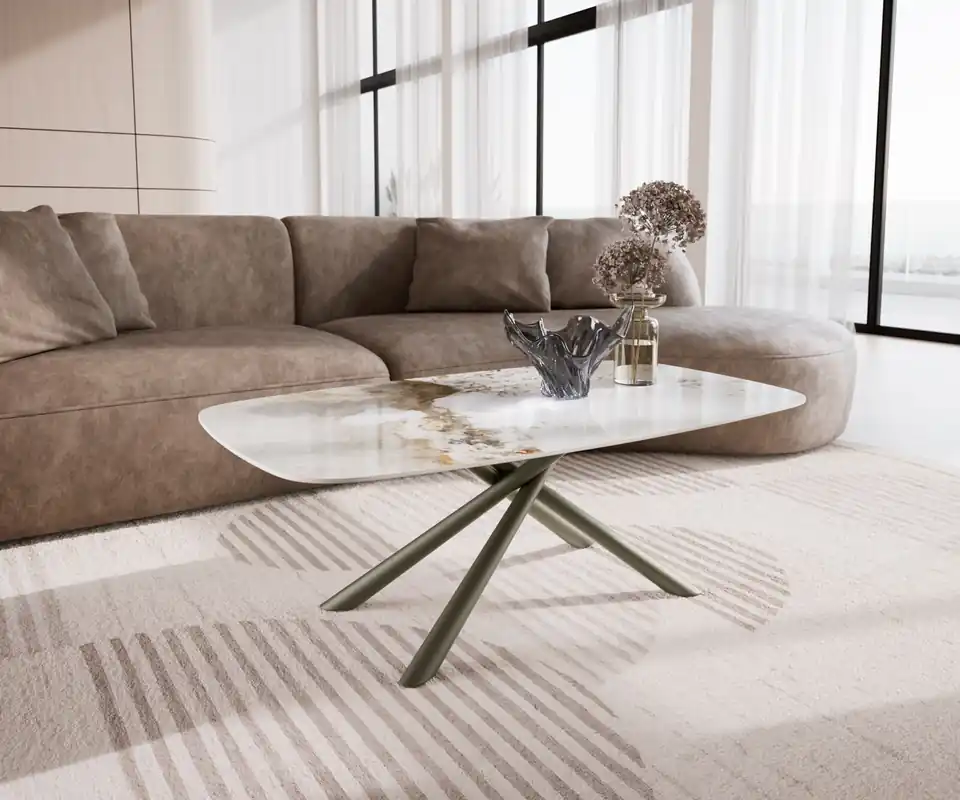 Couchtisch Edge Boot 120x70 cm Keramik Minas Melange Sarity Metall Effektfinish Titan Schnäppchen
