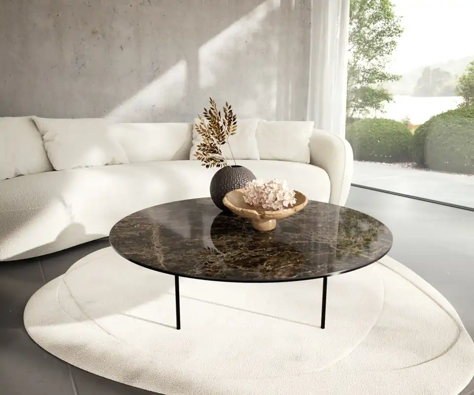 Jetzt Bestellen Couchtisch Edge Rund 100x100 cm Keramik Emperador Extra Lucidato Dunkelbraun Trive Metall Schwarz