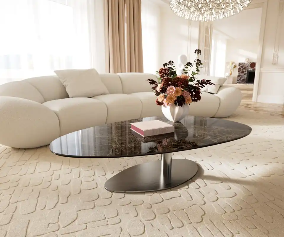 Nur Für Kurze Zeit Couchtisch Edge Oval 140x75 cm Keramik Emperador Extra Lucidato Dunkelbraun Vibany Edelstahl gebürstet