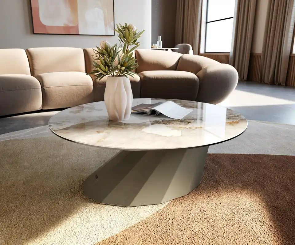 Finale Aktion Couchtisch Edge Rund 90x90 cm Keramik Minas Melange Parabi Metall Effektfinish Titan