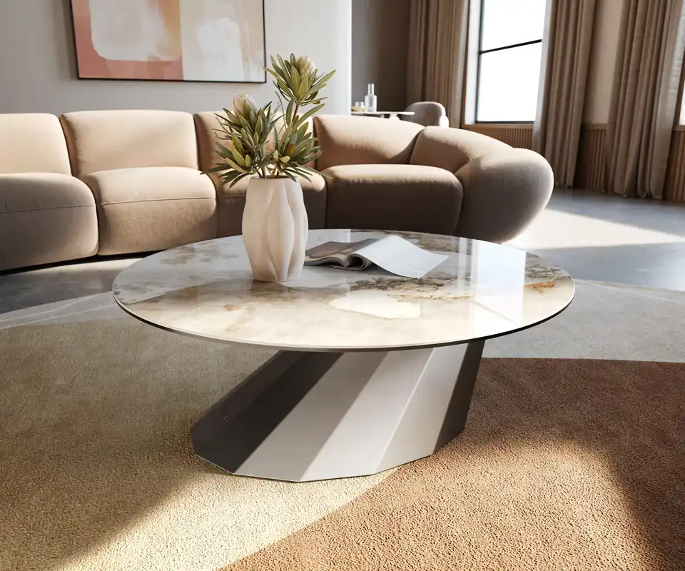 Couchtisch Edge Rund 90x90 cm Keramik Minas Melange Parabi Edelstahl gebürstet Sonderaktion
