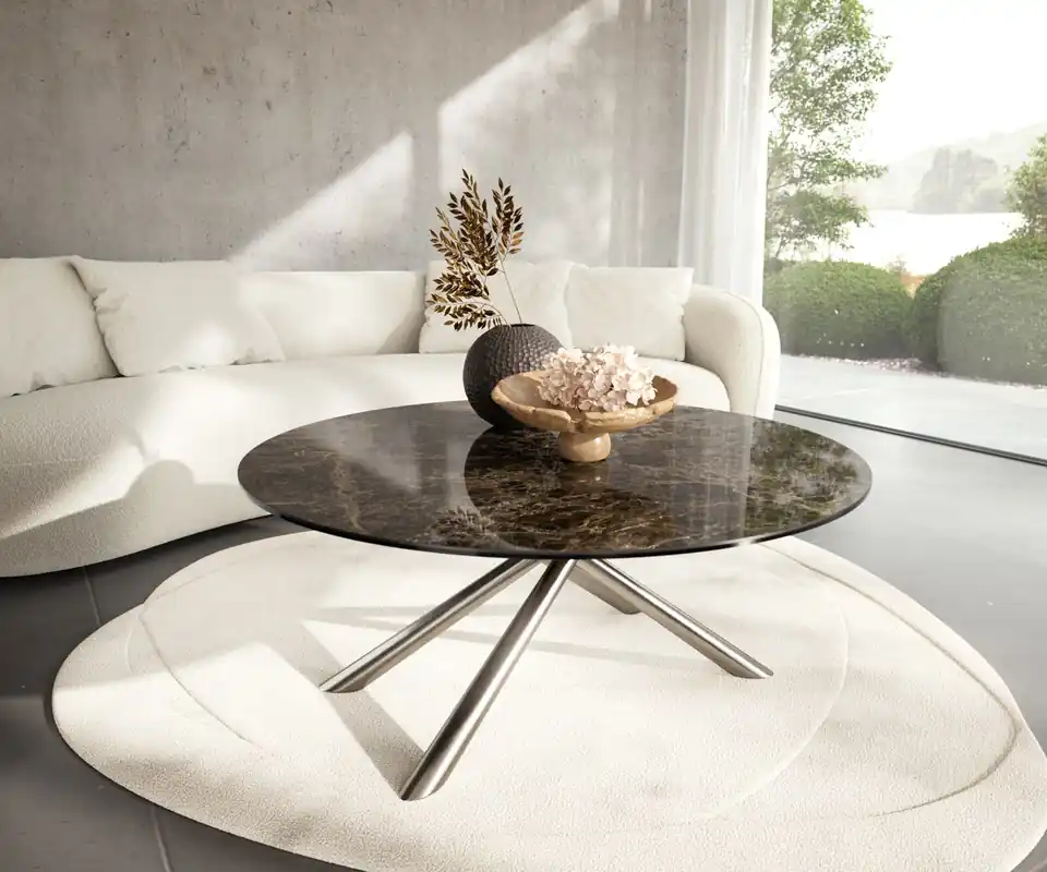 Nur Für Kurze Zeit Couchtisch Edge Rund 100x100 cm Keramik Emperador Extra Lucidato Dunkelbraun Sarity Edelstahl gebürstet