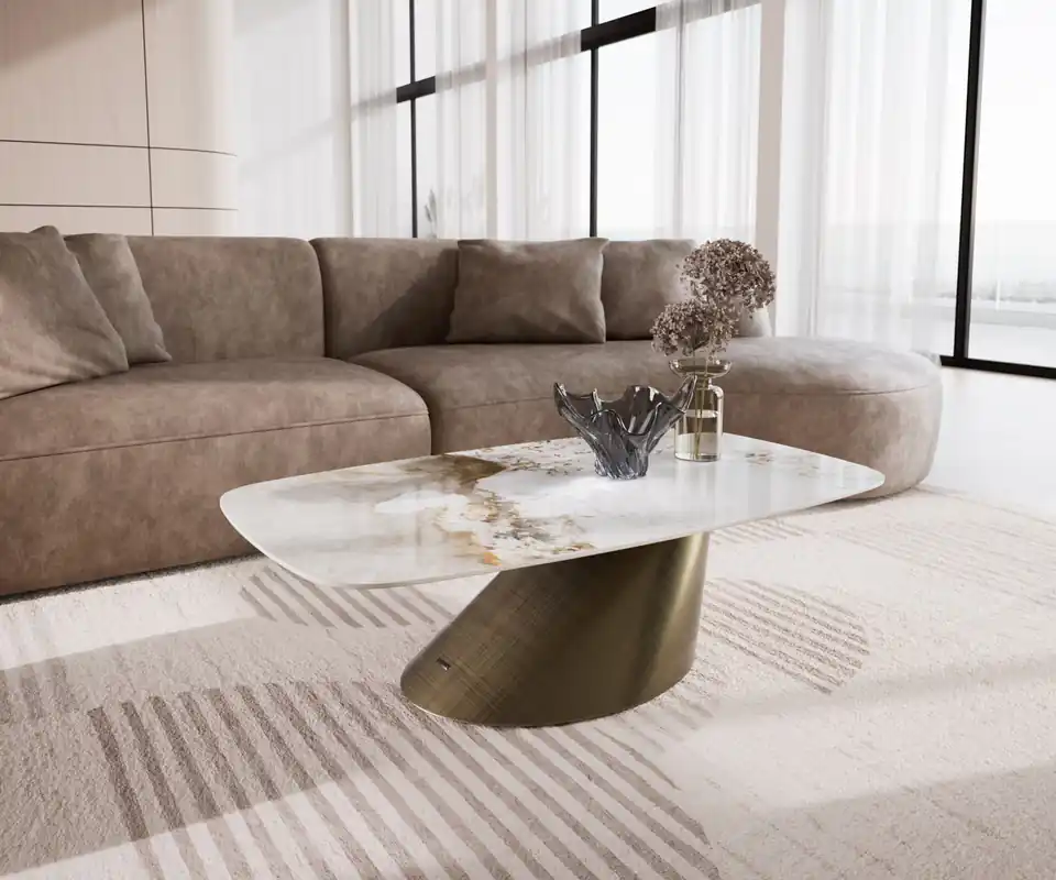 Couchtisch Edge Boot 120x70 cm Keramik Minas Melange Conis Metallic Gold Sonderangebot