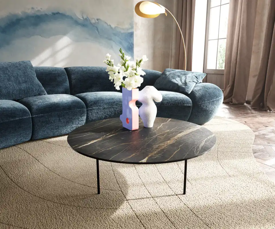 Meistverkauft Couchtisch Edge Rund 90x90 cm Keramik Laminam® Noir Desir Braun Trive Metall Schwarz
